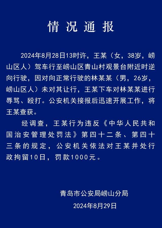 女子逆行且殴打对向司机被行拘 交通安全引警醒