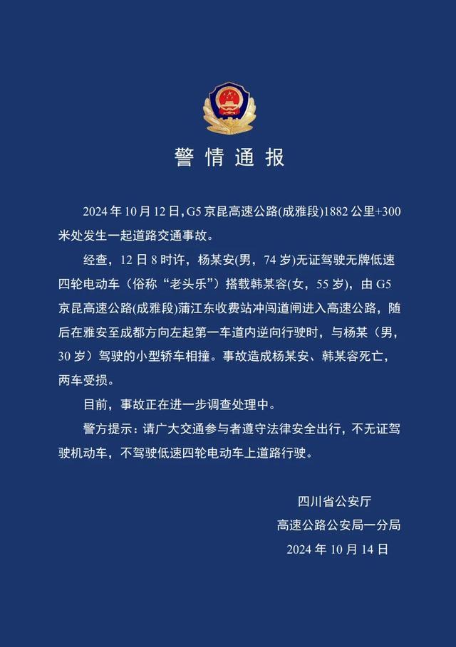 “老头乐”电动车在高速上逆行被撞碎