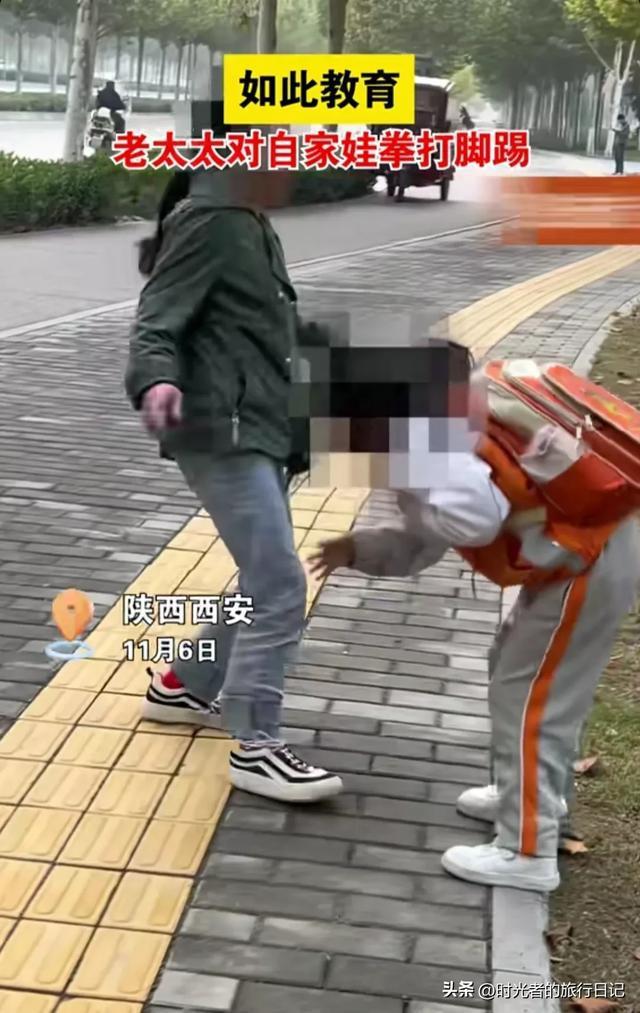 老太当街对女孩拳打脚踢 路人报警