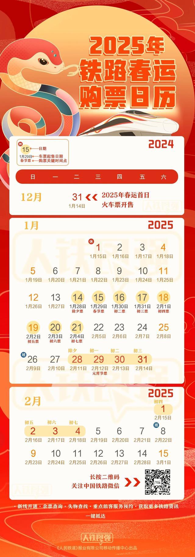 2025春运抢票日历