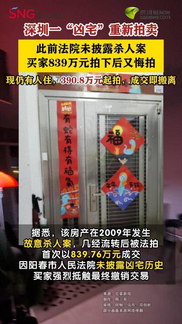 深圳一兇宅重新拍賣 起拍價近400萬