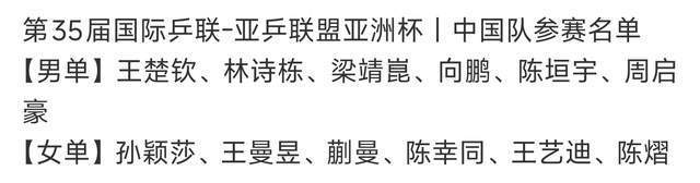 新加坡大满贯参赛名单公布 国乒全主力出战