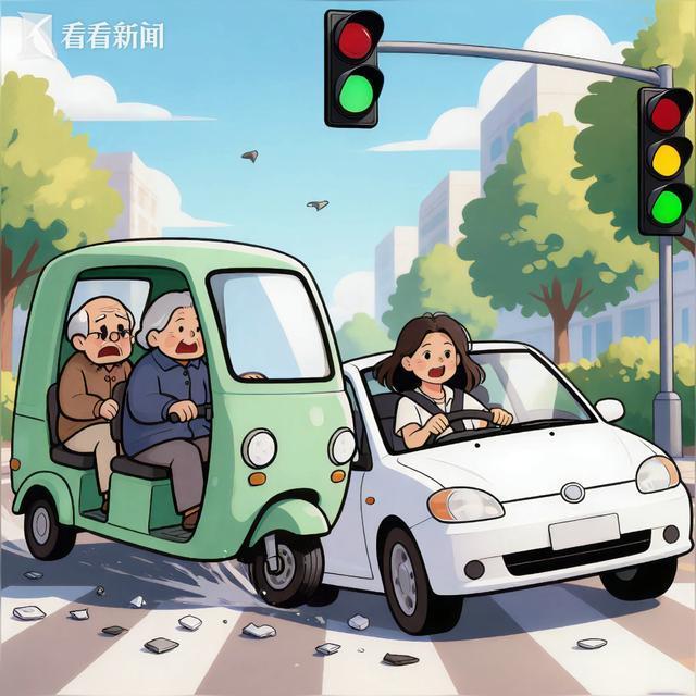 夫妻开老头乐闯红灯被撞后续
