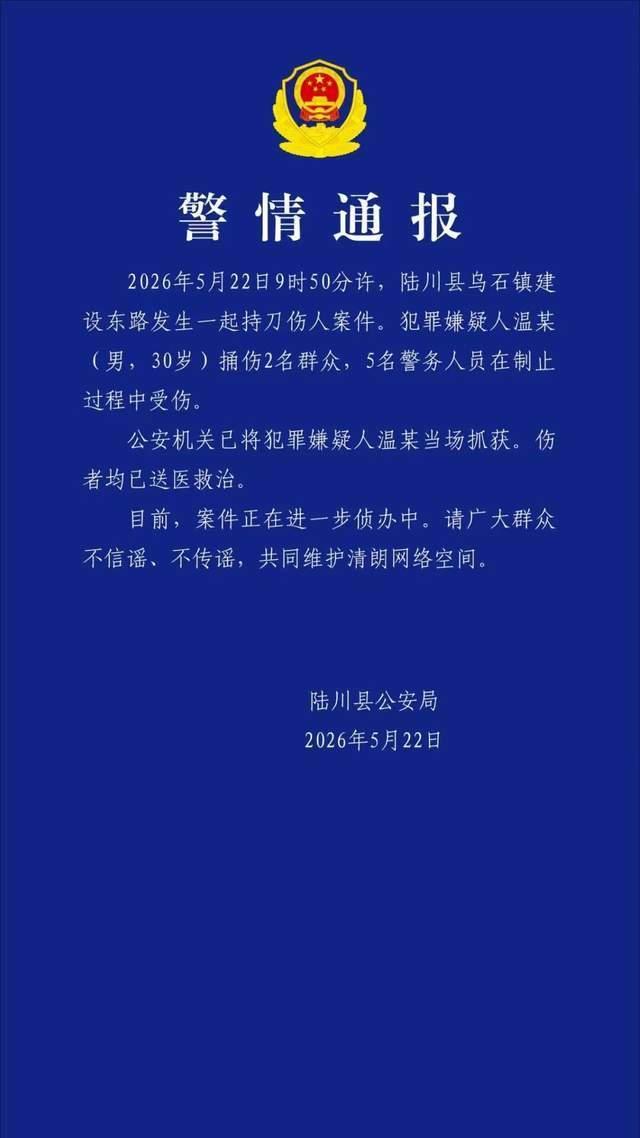 男子捅伤2人 5名警务人员制止中受伤