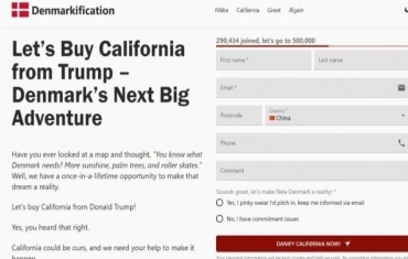 近30万网民参与联署“支持丹麦买下加州”