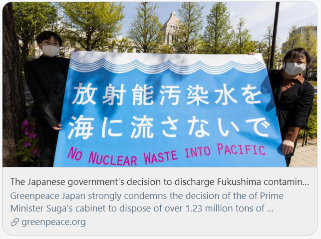日本政府宣布核废水排海的决定是无视人权与国际海洋公约的行为。绿色和平组织报告截图