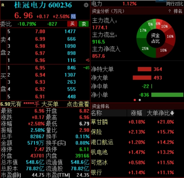 长江电力年内再次增持，桂冠电力高开高走涨超2%