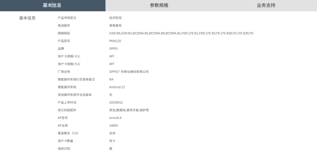 OPPO A6i 5G 手机现身中国电信终端产品库：6000mAh 电池、Android 15 系统，9 月 9 日发布