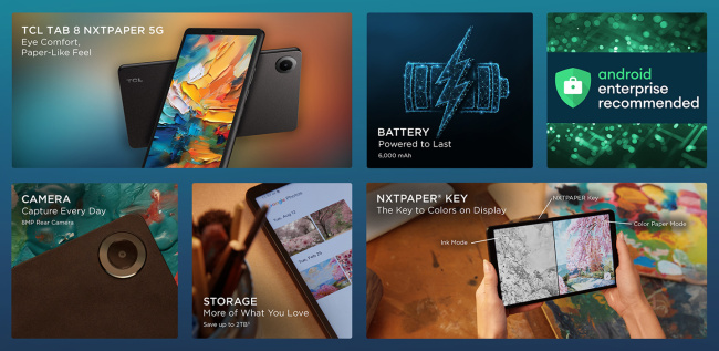 TCL 推出类纸屏平板电脑 TAB 8 NXTPAPER 5G：MT8755，199.99 美元