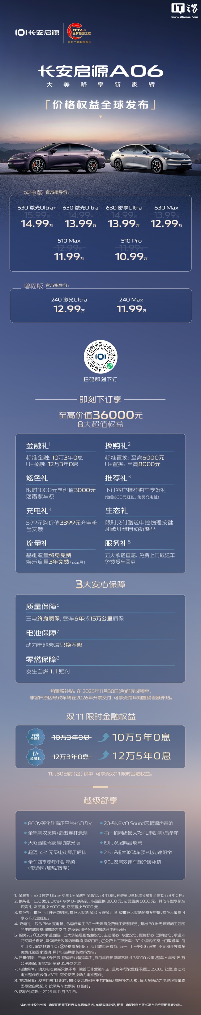 售 10.99 万元起、两种动力，长安启源 A06 上市