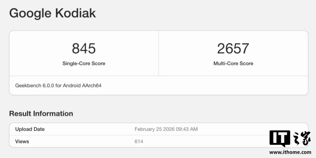 谷歌 Pixel 11 Pro XL 手机现身 Geekbench：7 核 Tensor G6 处理器、多核 2657 分