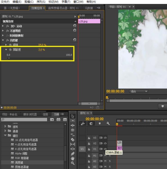 premiere怎么使用亮度键抠图