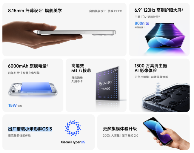小米 REDMI R70/R70m 5G 手机上架官网：紫光展锐 T8300，1599 元起