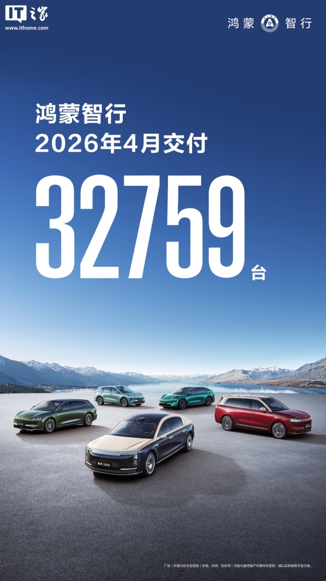 鸿蒙智行 4 月交付 32759 辆汽车，同比增长 18.9%