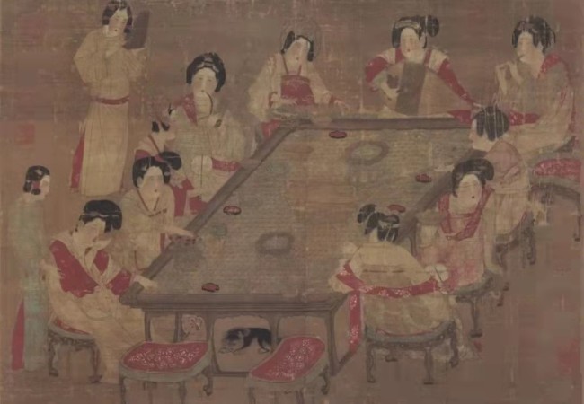 唐 佚名 《宫乐图》有行酒令的后宫女眷 台北故宫博物院藏