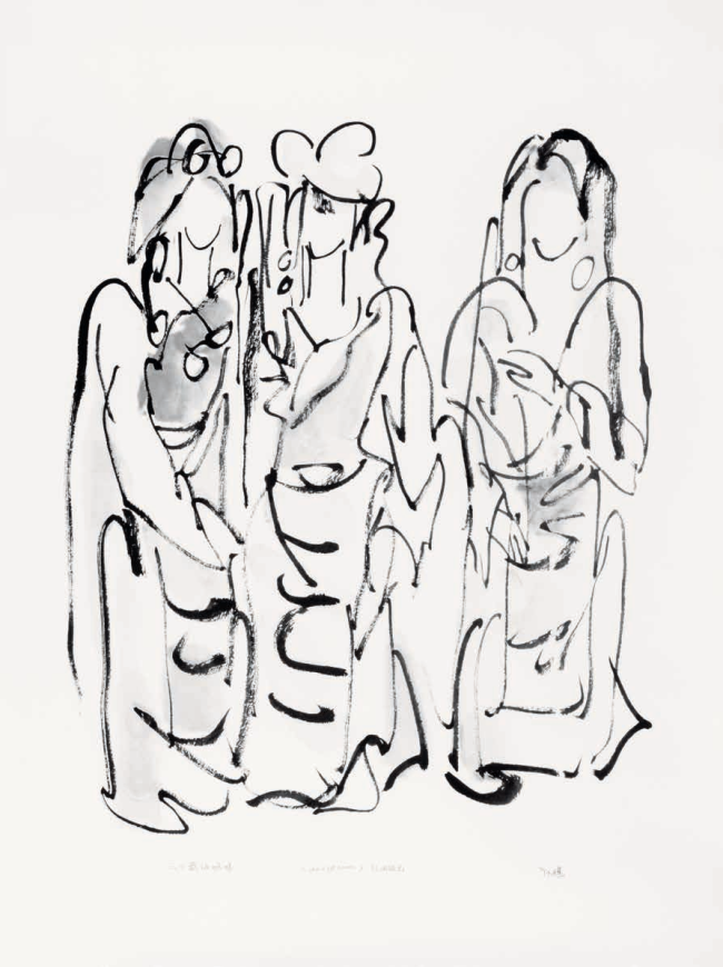 阿鸽 三个藏族密斯 丝网版画 100cm×78cm