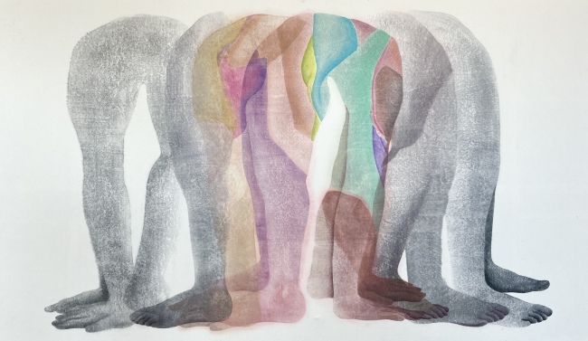 朱珂橙《Tied a loop lll》水印木刻 163x96cm 2023年