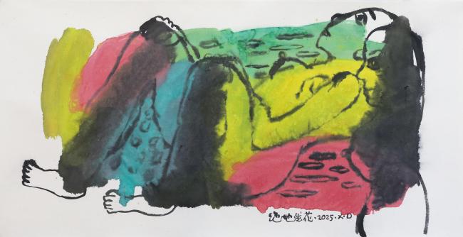 《绝地生花》，136x68cm，宣纸上色，2025