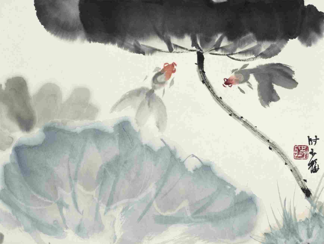 《荷塘嬉影》 34X46cm 时玉梅