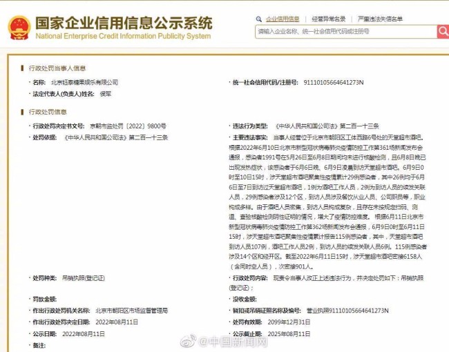 北京天堂超市酒吧执照被吊销 负责人已被批准逮捕