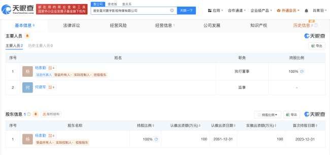 张馨予名下公司叫捷捷高 法定代表东谈主为其母杨素勤