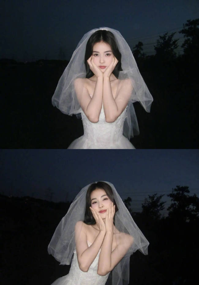 白鹿身穿婚纱典雅又高贵 黑发随风飞舞笑容浅浅