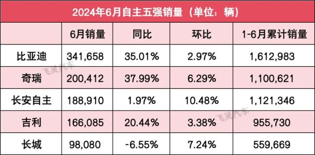 自主5强上半年销量榜：两家KPI完成率过半，最低29.46%