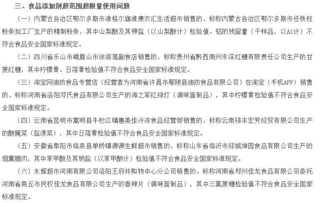 15批次食物抽检永诀格，销售企业触及永辉、淘宝、拼多多、天猫