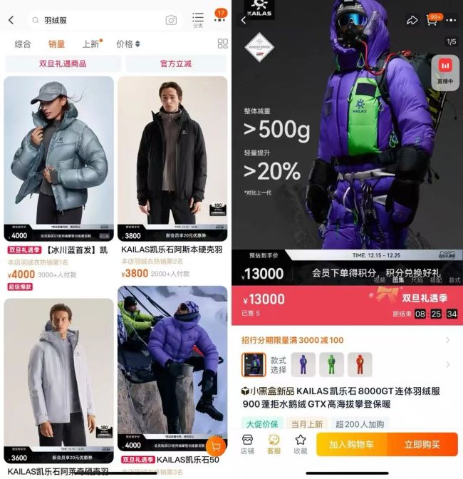 凯乐石4800元“换名涨价”羽绒服下架，今年挤入“双十一户外榜”前五