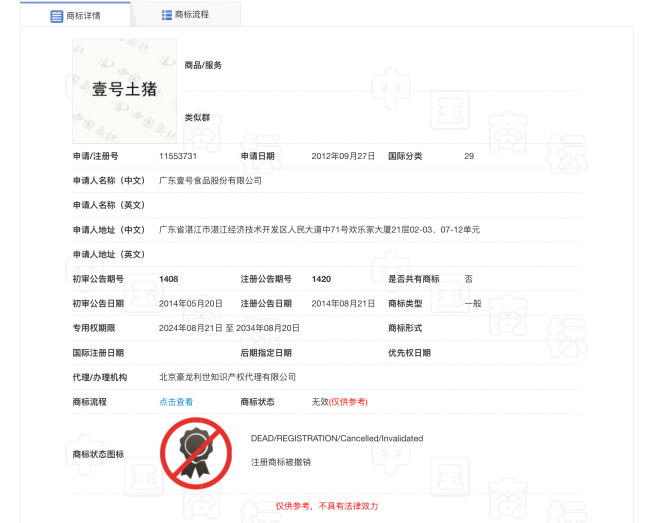 “高露洁劲白、杰士邦医研、壹号土猪”等商标被宣告无效，部分商品仍在售卖