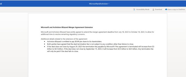 微软和动视暴雪的合并 协议截止时间延长至10月