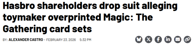 万智牌新卡包推出过快招致股东起诉 历经一个月原告撤诉