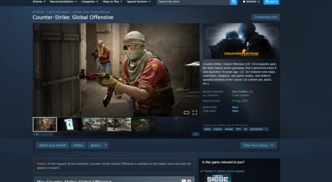 《CS:GO》重返Steam商店 可独立安装仅能离线对战