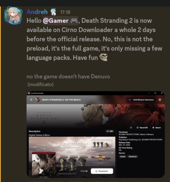 《死亡搁浅2：冥滩之上》完整版本已在网上泄露