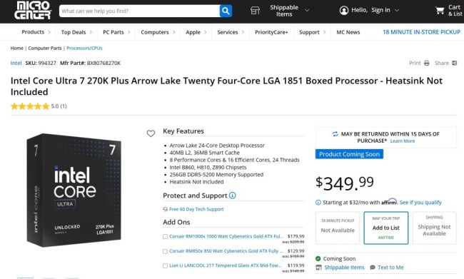 英特尔Ultra 200S Plus处理器开售三天 价格已上涨17%