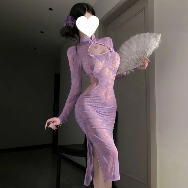 SENMHS推出中式蕾丝透视旗袍套装 实在太诱人了