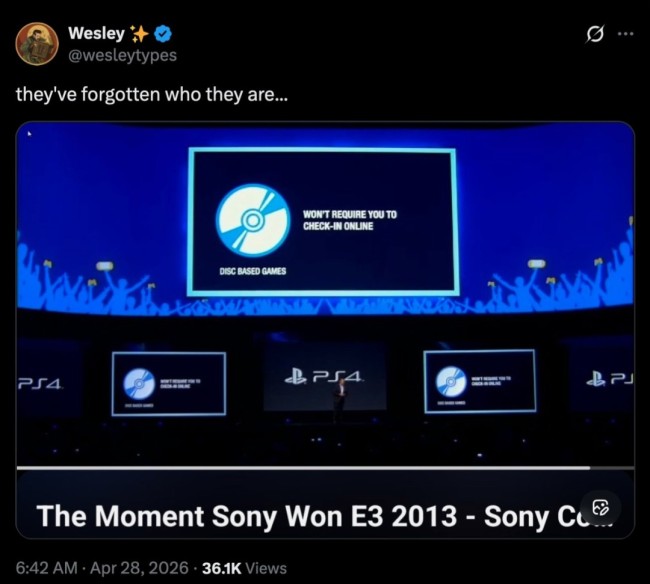 索尼单机需30天联网惹众怒！玩家翻出当年承诺来打脸