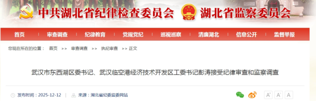 武汉东西湖区委书记彭涛被查