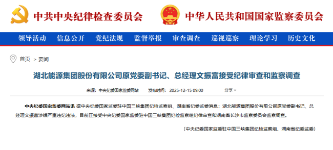 湖北能源集团原党委副书记、总经理文振富被查