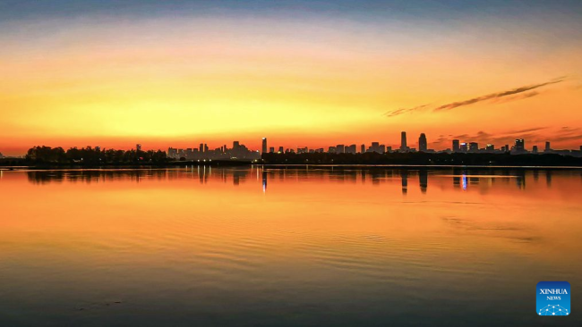 Sunset scenery of East Lake in Wuhan, central China's Hubei