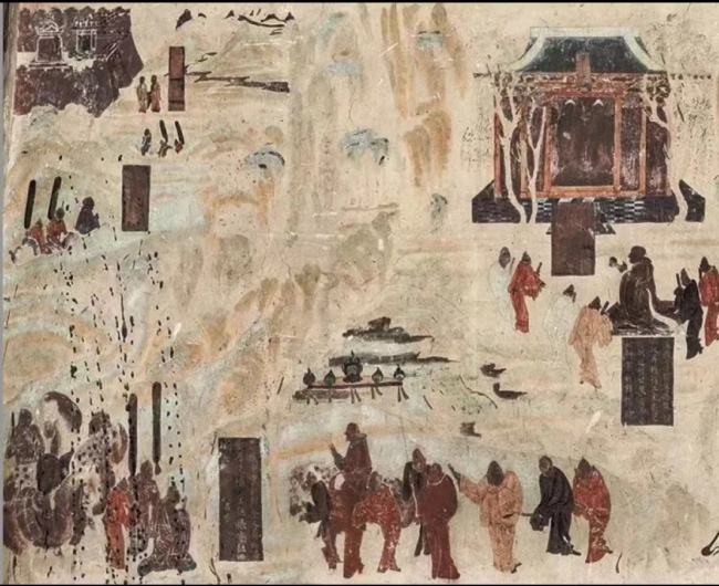 《张骞出使西域图》壁画 莫高窟第323窟，初唐
