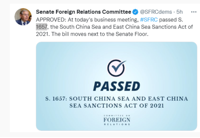 为博眼球疯狂挑衅!美议员推“南海东海制裁”恶法
