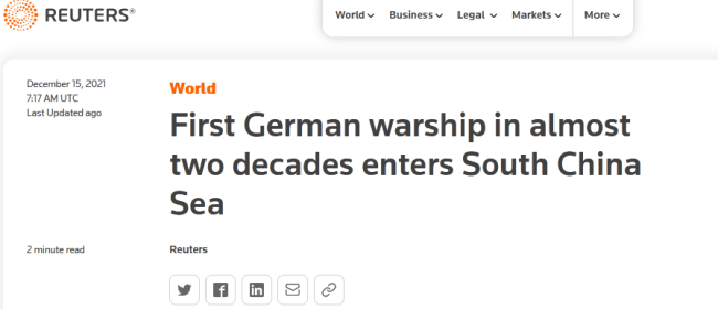 时隔19年首次，德国军舰“走商贸路线”通过南海