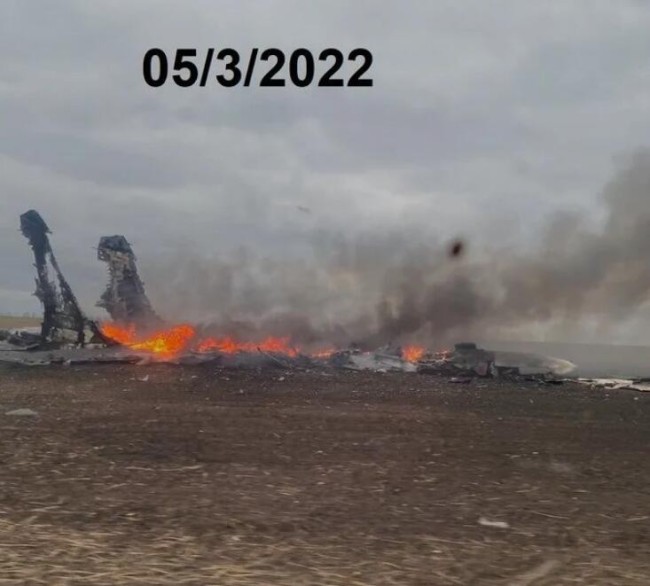 The wreckage of the downed Su-30SM fighter jet
