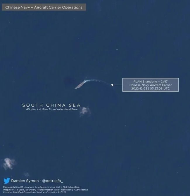 卫星照片拍摄的山东舰