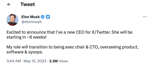 推特即将迎来首位女CEO 马斯克仍将担任执行主席兼首席技术官