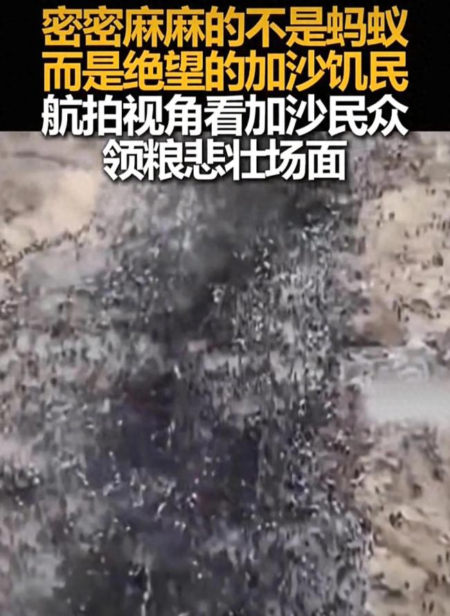 加沙民众领粮：人群密集似蚂蚁，加沙饥荒现状震撼全球