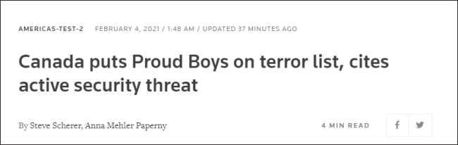 美国极右翼组织“骄傲男孩” 被加拿大认定为恐怖组织