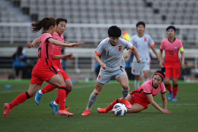 中国女足客场2-1韩国，掌握晋级东京奥运先机