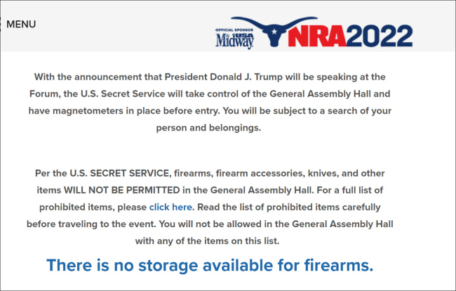 美国步枪协会周五开大会：不准带枪